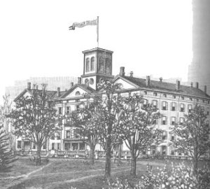 Photo of Claverack College and Hudson River Institute, the school which Crane begins attending in January 1888. Image reproduced from ©The Crane Log: A Documentary Life of Stephen Crane, 1871-1900, by Stanley Wertheim and Paul Sorrentino (New York: G. K. Hall, 1994), page 256. Original in the collection of Stanley Wertheim.